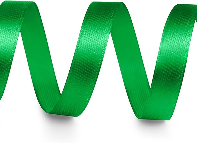 3/8" x 50 Yards Satin Ribbon - Green Silk Ribbon with Spool - Ideal for Gift Wrapping, Floral Bouquets, Crafts, Wedding Party Decorations, Christmas and Sewing Projects