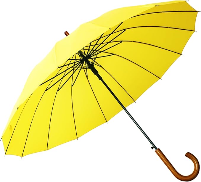 SoulRain 16 Ribs 48" Stick Umbrella Auto Open Solid Color Fashionable and Simple，Arc Classic Wood Handle，Windproof Unbreakable Stick Rain Umbrella