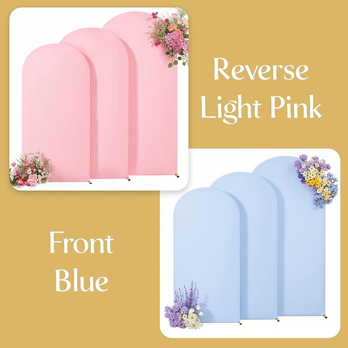 Pink and Blue Arch Backdrop Cover 8FT 7.2FT 6.6FT Arch Covers Stretchy Backdrop Set of 3, Gender Reveal Arch Cover Spandex Fitted Fabric Arch Covers for Boy or Girl Party Birthday Baby Shower Decor