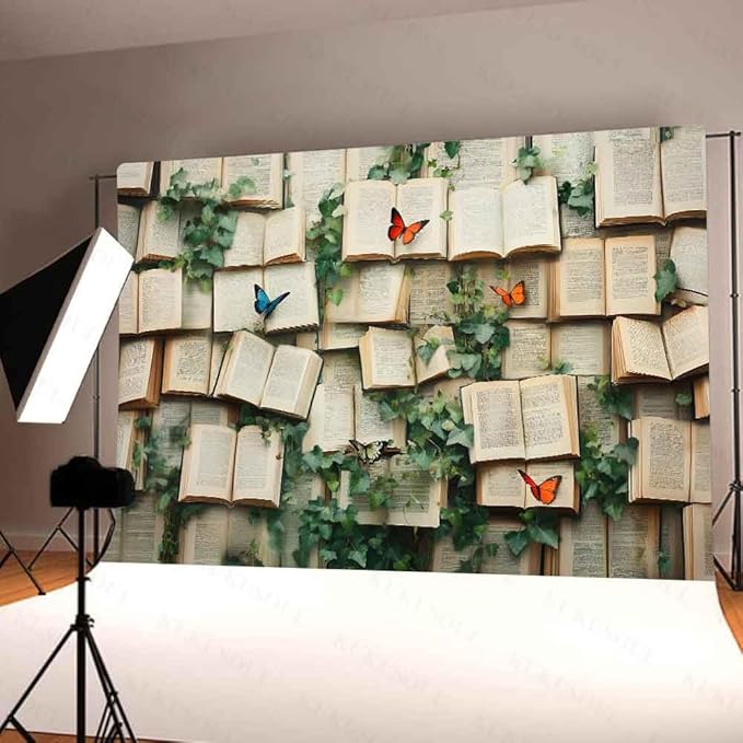 7x5ft Vintage Bookshelf Backdrop Book Butterfly Backdrop Book Butterfly Background Newborn Kids Wedding Bridal Shower Photo Banner Portrait Props KUBYW001