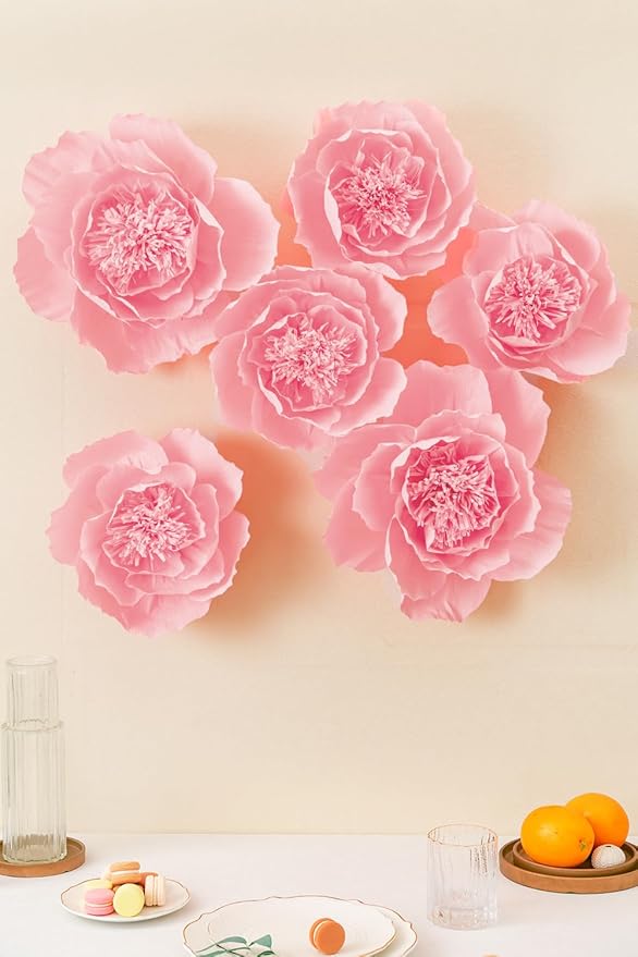 Crepe Paper Flowers Decoration for Wall, Artificial Flowers for Wedding Decor,Flower Backdrop Decor,Baby Shower,Birthday Party, Photo Backdrop, Nursery Wall Decor (Pink;Set/6)