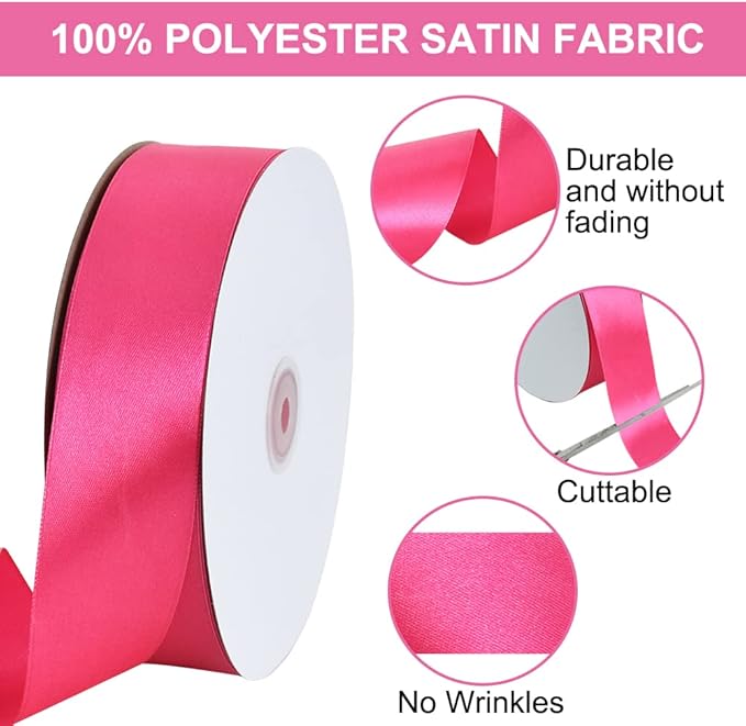 TONIFUL 1-1/2 Inch (40mm) x 100 Yard Shocking Pink Wide Satin Ribbon Solid Fabric Ribbon for Gift Wrapping Chair Sash Valentine's Day Wedding Birthday Party Decoration Hair Floral Craft Sewing