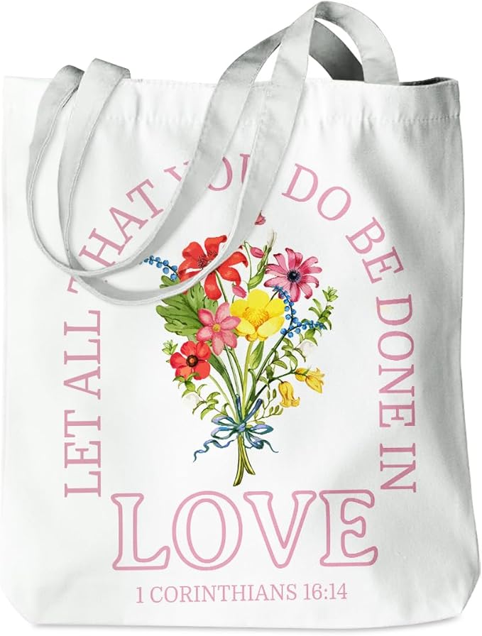 Floral Christian Gifts Religious Gifts Makeup Bag, Canvas Tote Bag Grocery Bags for Yoga Totes for Women Birthday