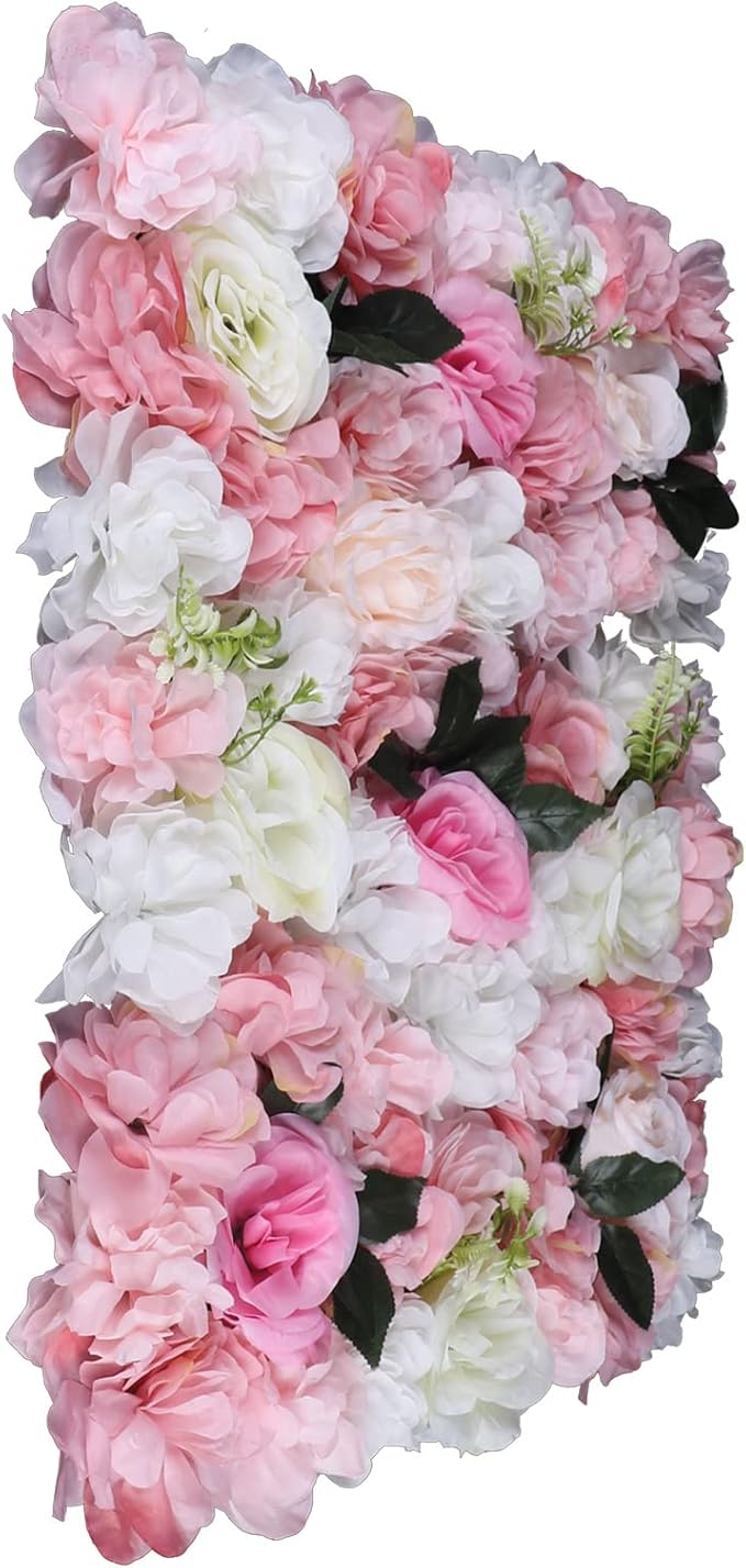 12 Pcs Artificial Flower Wall Panels 60x40cm 3D Flower Background for Wall, Wedding Flower Decorations Wall Silk Rose Panels for Candy Wall, Photo Areas, Stage Background Wall(Dahlia + Rose + Leaf)