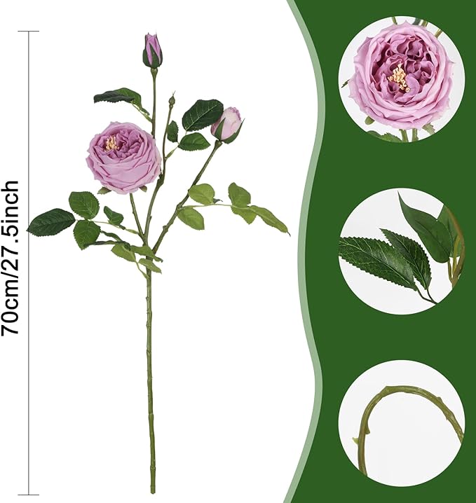 Real Touch Purple Austin Roses Peonies Artificial Flowers 4 Bouquets Latex Fake Peonies with Long Stem Realistic Faux Peonies for Wedding Party Home Table Centerpieces Decor (Deep Purple)