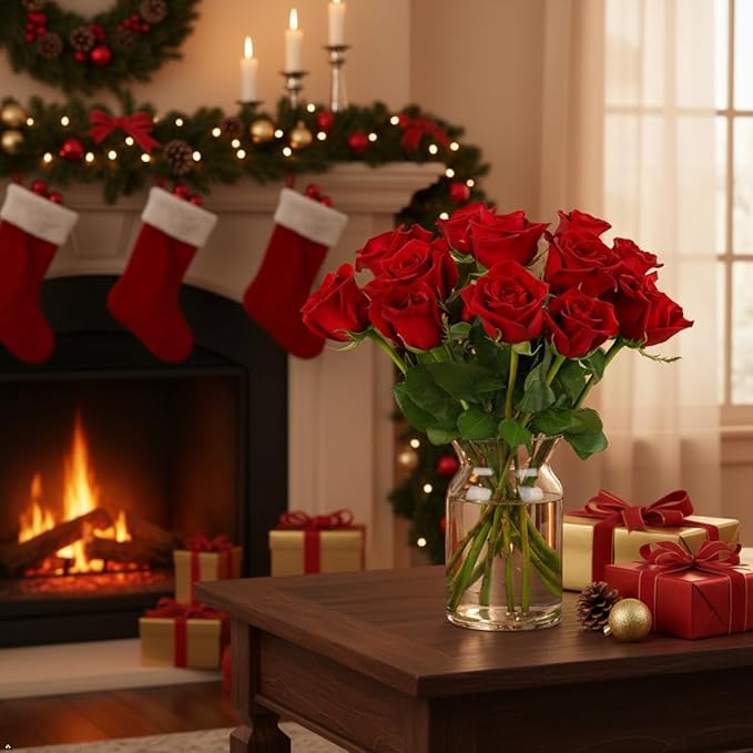 Benchmark Bouquets - 12 Stem Premium Red Roses (Glass Vase Included) - Fresh Flowers for Next Day Delivery - Gift for Christmas, Birthday, Anniversary, Sympathy, Get Well, Congratulations
