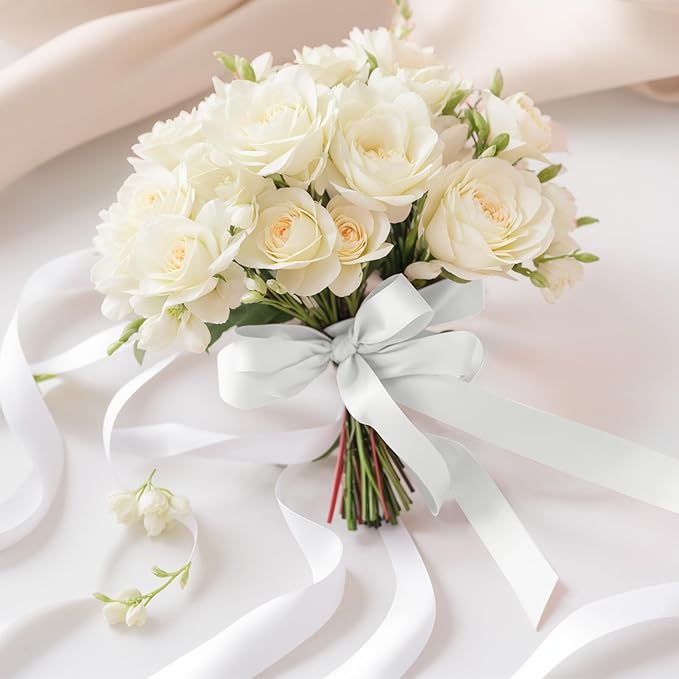 White Satin Ribbon 1-1/2 inch, 50 Yards Solid Fabric Ribbons for Flower Bouquet Wedding Invitations Crafts Wrapping Bow Making Party Home Decoration
