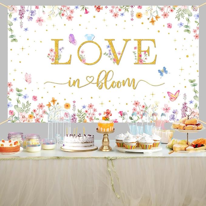 7x5ft Love in Bloom Bridal Shower Decorations Backdrop Wildflower Wedding Shower Background Lower Floral Engagement Wedding Bachelorette Party Decor Supplies Photo Booth Props
