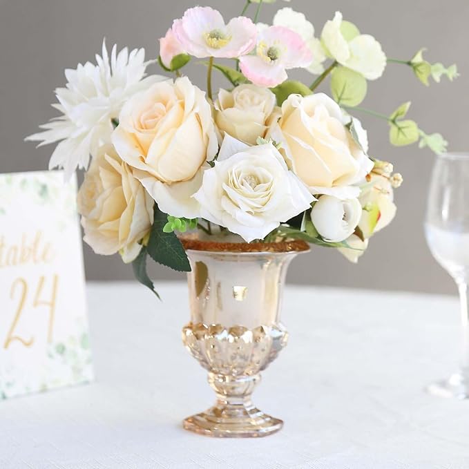 Efavormart 2 Pack Classic Roman Urn Style Amber Glass Flower Vases, Mini Pedestal Vase Table Centerpieces - 6"