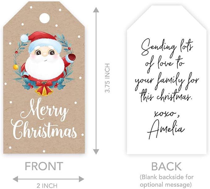 Andaz Press Christmas Holiday Season Classic Gift Tags, Merry Christmas to from Classic Favor Tags, Santa with Christmas Wreath Design, for Holiday Events, Parties, and Favors, 60-Pack