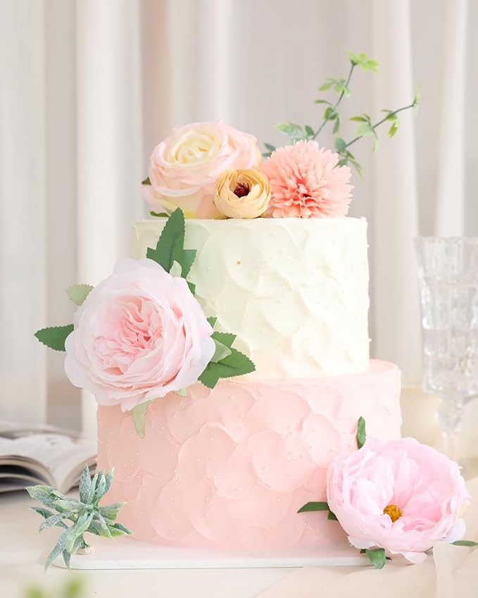Senseya Artificial Flowers Combo, Blush Pink Silk Roses, Peonies, Dahlias with Stems for DIY Wedding Bouquets, Baby Shower, Table Centerpieces, Home Decor, Fake Floral Arrangements, Party Decorations