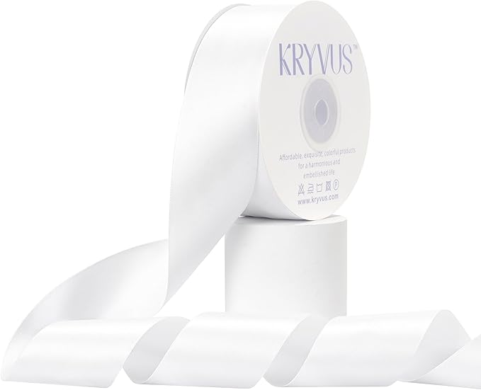 White Satin Ribbon, Double Faced 2 Inch X 50 Yards White Ribbon, Premium Satin Ribbon for Gift Wrapping, Crafts, Hair Bow Making, Sewing, Flower Bouquet, Wedding Party Decor