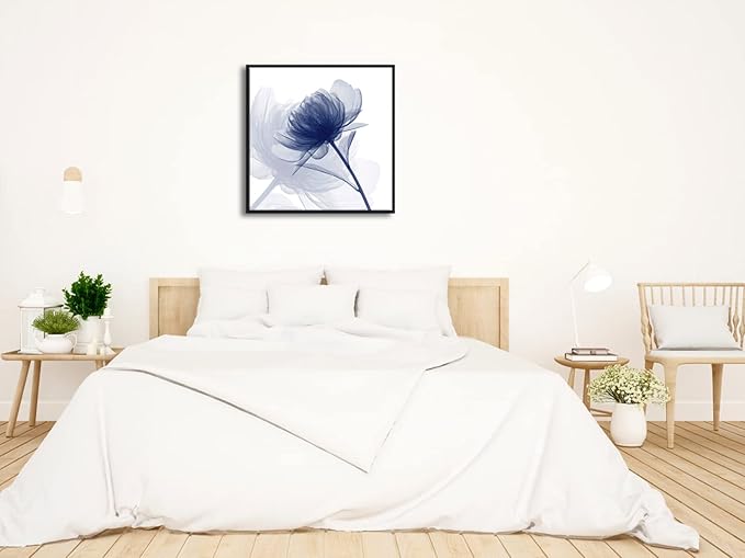 Wieco Art Framed Wall Art Blue Flickering Flower Abstract Canvas Art Large Floral Pictures Prints on Canvas Modern Artwork for Living Room Decoration Bedroom Home Decor