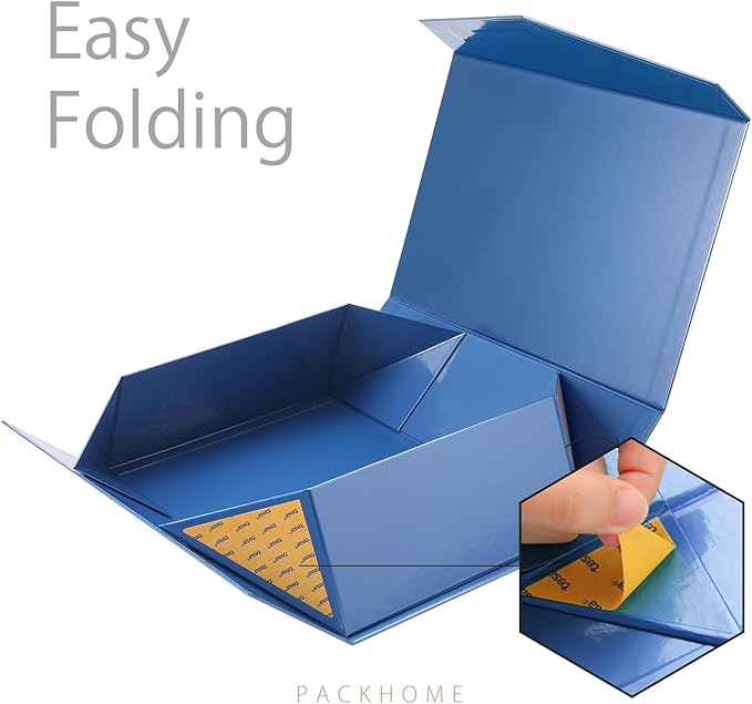 PACKHOME Large Gift Box with Lid 13.5x9x4.1 Inches, Sturdy Collapsible Gift Box with Magnetic Closure (Glossy Navy)