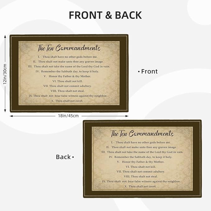 10 Commandments Placemats Set of 4, Ten Commandments Christian Religious Bible Verse Place Mats Washable Double-Sided Table Mats for Kitchen Dining Room Home Party Indoor Decor 4 PCS 12x18 Inch