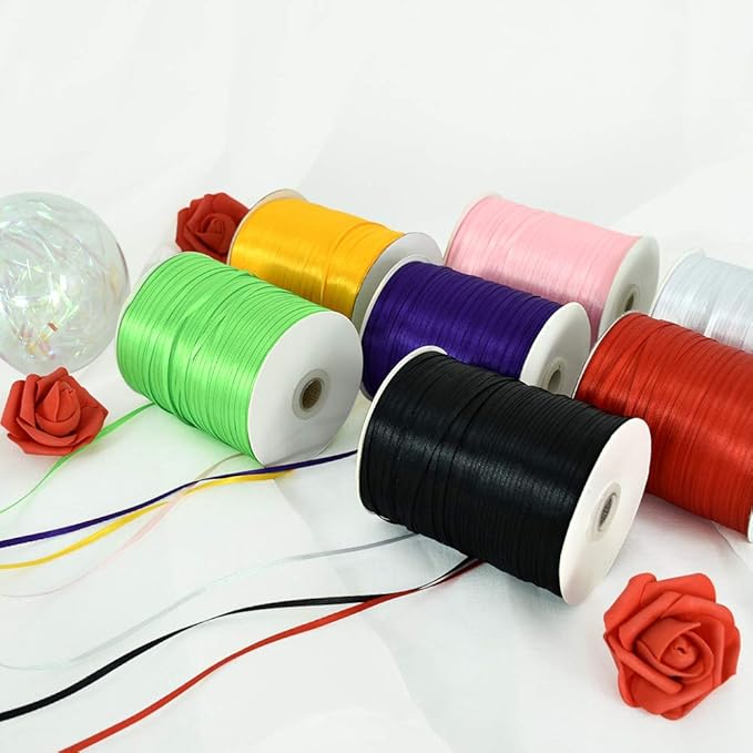 1/8 Inch x 870 Yards Pink Thin Solid Satin Ribbon Giant Spool Double Face Woven Polyester Fabric Ribbons for Crafts Hanging Tags Invitation Card Balloons Bouquet Hair Gift Wrapping Party Decoration