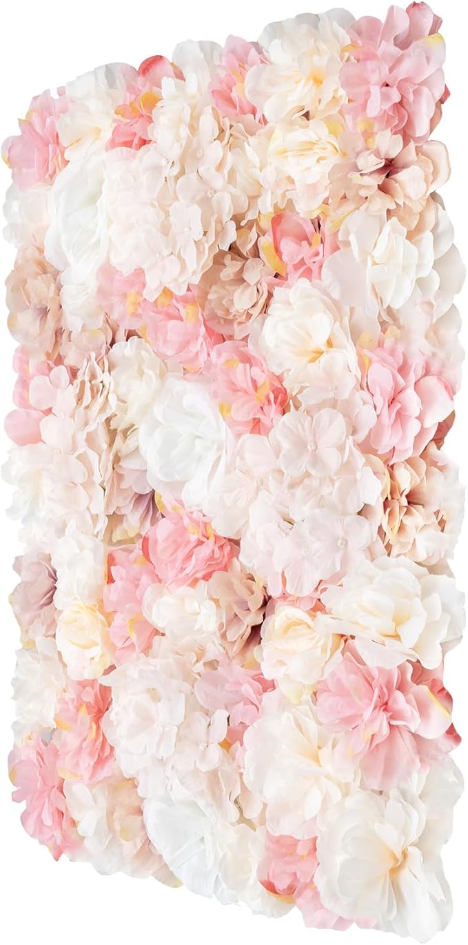12 Pcs White Flower Wall Flowers Backdrop Artificial Flower for Backdrop Flowers Decoration 3D Floral Panels for Wall Decor Home Party Wedding Room Decoration (60x40cm/White+Pink)