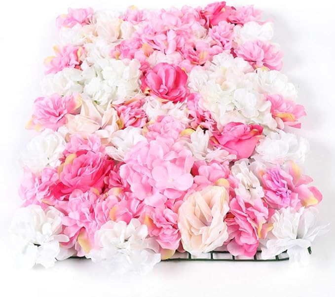 16"x 24" Artificial Flower Wall Panels,Flower Wall Mat Silk Flower Panels for Outdoor Garden Backyard Fence Fence Privacy Screen and Indoor Wall Decor (8Pcs Pink+White 8)