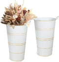vensovo 12 Inch Galvanized Metal Vases for Flowers - 2 Pcs Farmhouse Decorative Tall Flower Bucket with Handles, Rustic French Tin Planter Buckets for Wedding Decor (White)