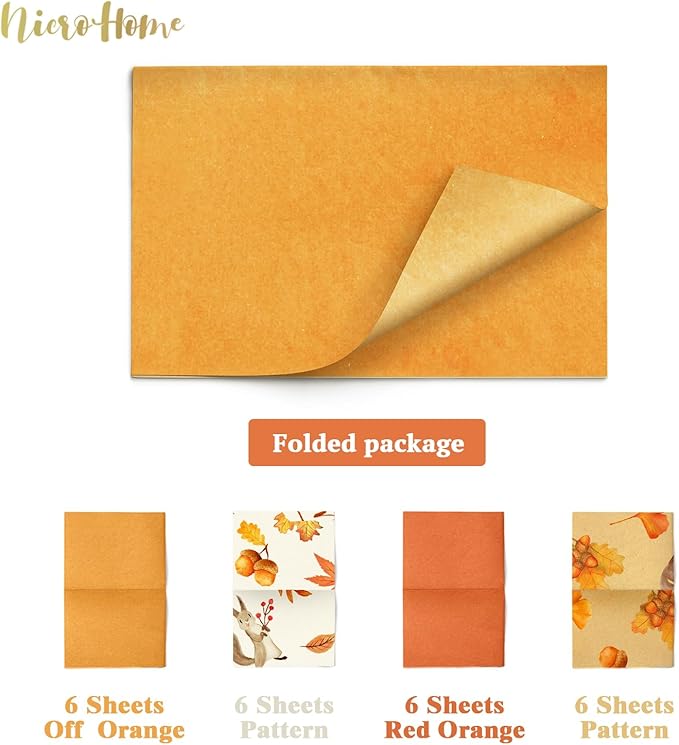 NICROHOME EUR Fall Wrapping Tissue Paper, 24 Sheet Orange Autumn Maple Leaves Gift Wrap Tissue Paper for Fall Baby Shower Wedding Party Decor, Thanksgiving Day Gift Packaging Supplies 15 x 20 Inch
