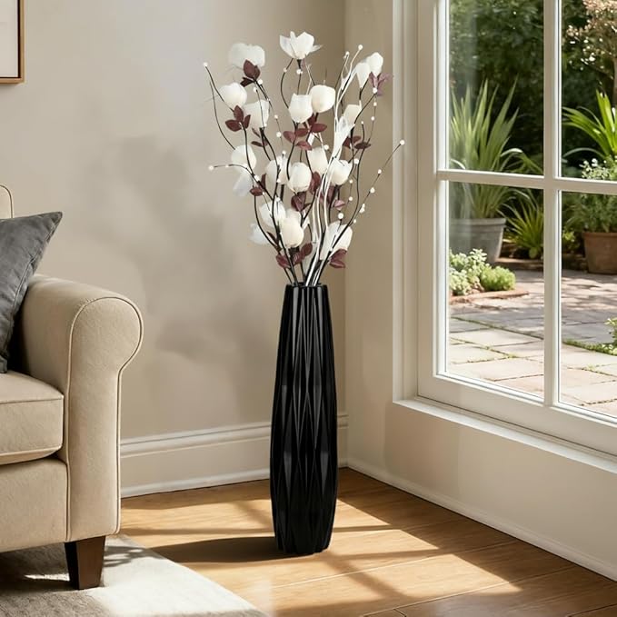 Black Ceramic Tall Floor Vase – 24" Modern Minimalist Decorative Large Vase for Living Room Corner, Entryway, or Office Home Decor