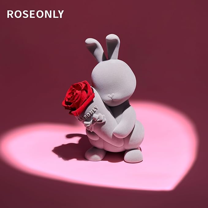roseonly. Preserved Rose with Sweet Bunny, Eternal Flowers Gifts for Women Girlfriend Wife Mothers Real Roses for Valentine's Day Christmas Birthday Mother's Day Anniversary (Standard)