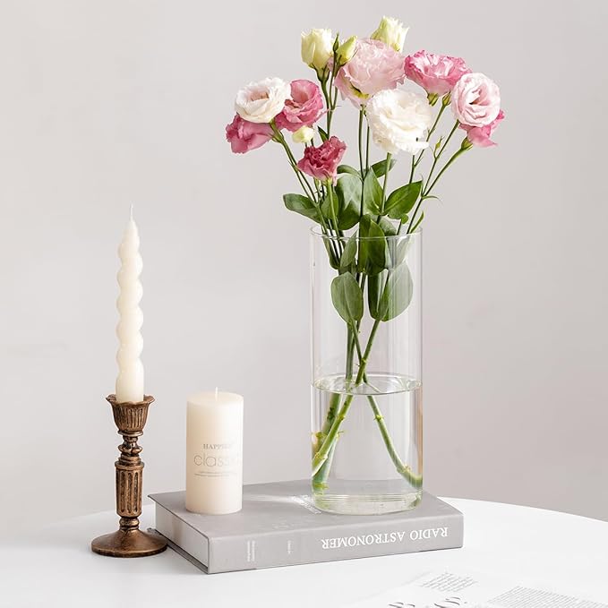 Devilfire 8 Inches Tall (20 cm) Clear Glass Cylinder vases,Pack of 12 Centerpiece Flower Vase,Floating Candle Holder for Home & Garden Decor, Wedding, Party.
