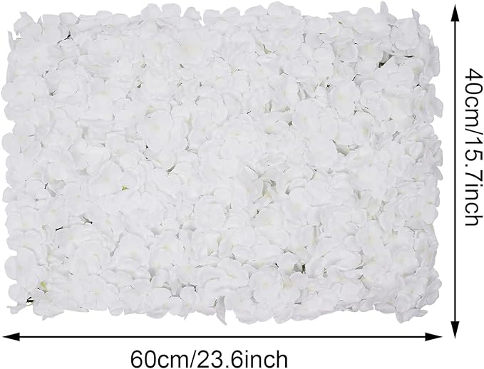 LOYALHEARTDY 20 PCS Artificial Flower Wall Panel 24" x 16" Faux Flowers Wall Decoration White Hydrangea Flower Panels Wall for Home Party Wedding Christmas Festival Photo Backgdrop Decor