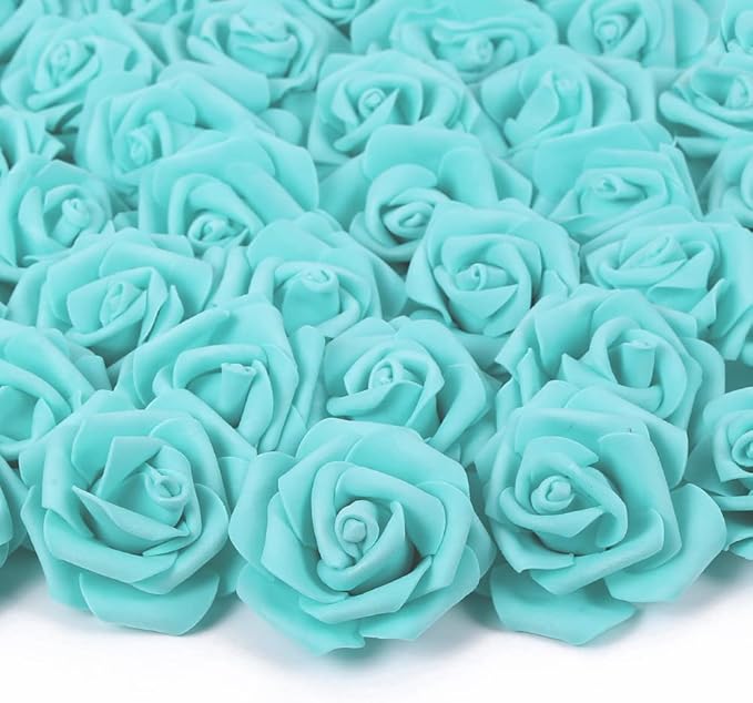 Artificial Rose Flower Heads, 100pcs Teal Green Roses Artificial Flower Foam Rose for DIY Wedding Bouquets Centerpieces Arrangements Party Baby Shower Home Decor (Stemless,Teal Green)