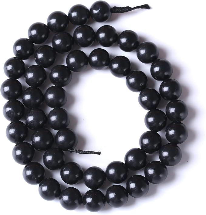 75PCS 10MM Natural Stone Shungite Beads Crystal Loose Beads for Jewelry Making DIY Bracelet
