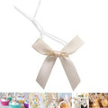 50 PCS 3 Inches Ribbon Twist Tie Bows for Treat Bags, Satin Bow Twist Ties, Pretied Bows, Twist Bows, Tied Bows with Wire, Pre Tied Ribbon Bows for Baby Shower, Favors, Popcorn(Ivory White)