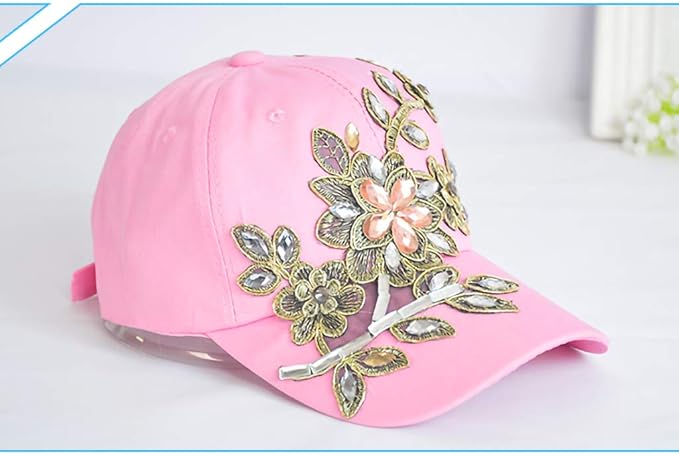 Gudessly Bling Women Baseball Cap Flower Snapback Rhinestone Sun Hats Adjustable Denim Jeans Hat