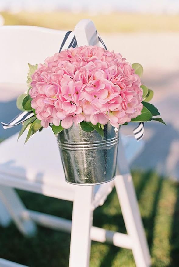 Hollyone 6 Pcs Pink Hydrangea Artificial Flowers Heads with Stems Silk Faux Hydrangea Pink Fake Flowers for Home Indoor Outdoor DIY Floral Wedding Flower Bouquets Kitchen Table Centerpiece Decor