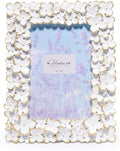 Hodao 4×6 White Floral Picture Frame — Handcrafted Textured Flower Picture Frame with Plastic Photo Cover & Built-In Easel for Tabletop Display, Decorative Home Décor, Nursery & Photo Keepsake