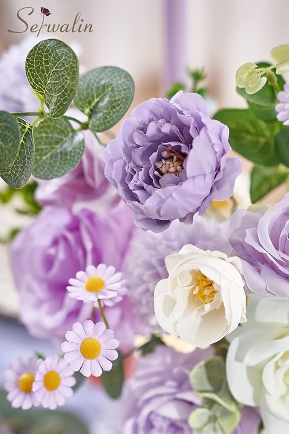 Serwalin Artificial Flowers Silk Flowers Wedding Cake Flowers Purple Fake Flowers Box Set for DIY Wedding Bouquets Table Centerpieces Arrangements Baby Shower Home Decor