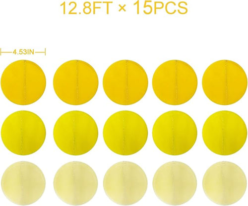 192Ft Yellow Party Decorations Ombre Yellow White Big Polka Dots Backdrop Streamer Gradient Yellow Tissue Paper Circle Dot Hanging Garland for Lemon Bee Sunflower Birthday Baby Shower Party Supplies