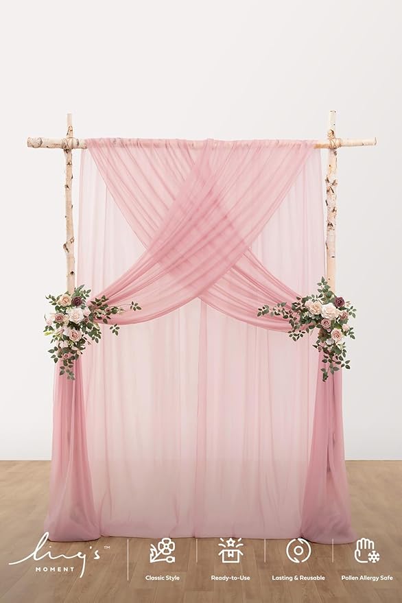 Ling's moment Pink Backdrop Curtains, 10Ft x 23Ft Blush Pink Long Sheer Wrinkle-Free Background Backdrop Curtain&Table Cloth for Birthday Party Wedding Baby Shower Photo Booth Decor