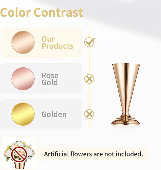 10 Pcs Tabletop Metal Wedding Flower Trumpet Vase, 9.8 inch Table Decorative Centerpiece Artificial Flower Arrangements for Anniversary Ceremony Party Birthday Event Aisle Home Decoration, Gold
