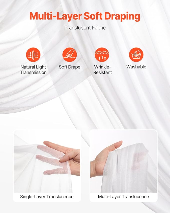 VEVOR Artificial Wedding Arch Flowers Kit, White Wedding Arch Flowers with Drapes Kit (Pack of 3) - 2 Pcs Floral Arrangement, 1 Pcs Sheer Drapes, for Ceremony Bouquets Reception Backdrop Decoration