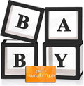 Ledido Baby Boxes with Letters for Baby Shower Decorations, 4 pcs Clear Baby Balloon Boxes Blocks for Baby Shower Decor with Letters for Boy Girl Gender Reveal Decorations Backdrop Party (Black)
