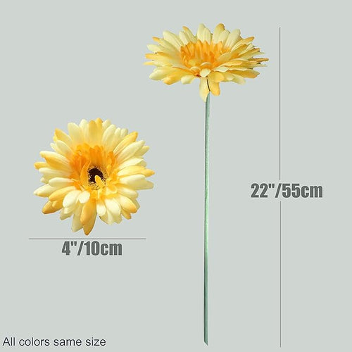 12pcs Artificial Gerbera Daisies,22 Inch Long Stem Silk Daisy Flowers,Realistic Artificial Flower Mums for Home Décor Centerpiece Wreath Supplies Wedding Bouquet,Light Yellow