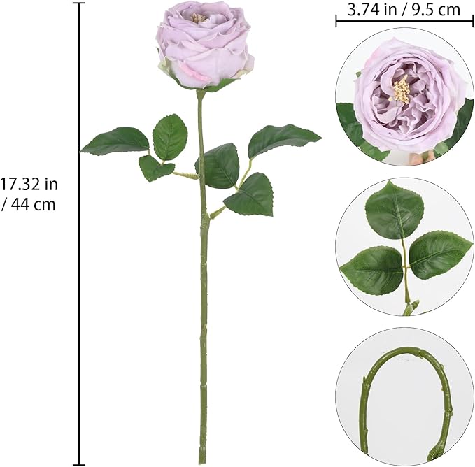 IPOPU 5PCS Light Purple Roses Artificial Flowers Real Touch Peonies with Stem for Wedding Bouquet Party Home Decor (Light Purple)