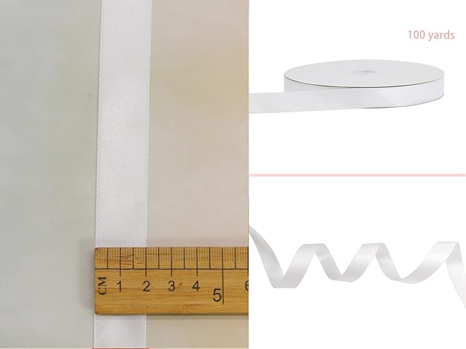 White Double Faced Satin Ribbon 7/8 Inch - 100 Yards Continuous Soft Gift Wrapping Package Ribbon for Invitations, Flower Bouquets, Weddings, Bows, Hair Decoration, Valentine's Day, and Mother's Day