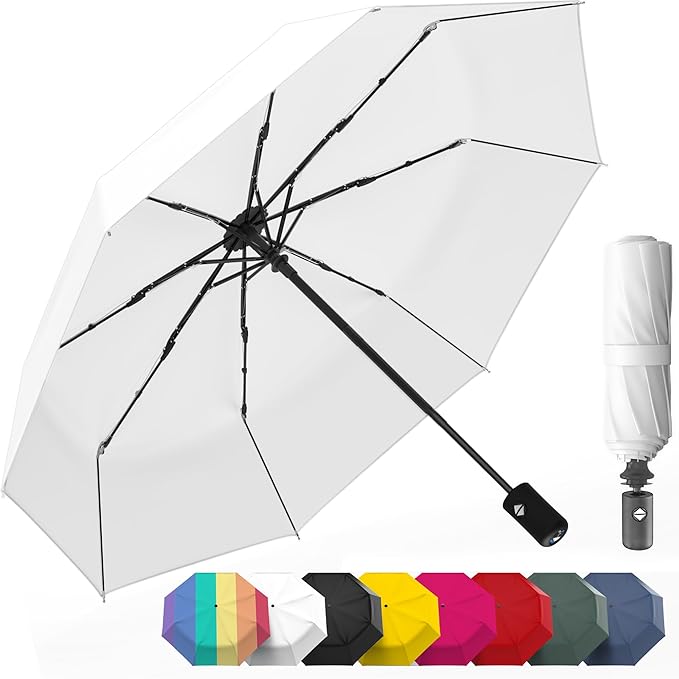 Rain-Mate Windproof Compact Umbrellas for Rain - Strong Reinforced Fiberglass Rib Design & Auto Open & Close - Portable Folding Travel Umbrella - Lightweight & Packable for Women & Men, Easy Collapse