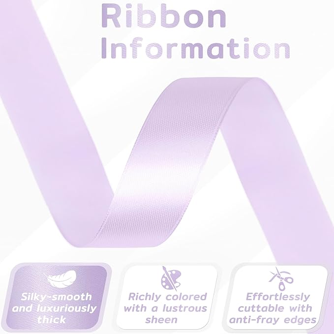 60 Yards Light Purple Satin Ribbon 7/8 Inch, Solid Polyester Fabric Ribbon for Gift Wrapping, Crafts, Flower Bouquet, Wedding, Baby Shower, Festival, Christmas, Halloween