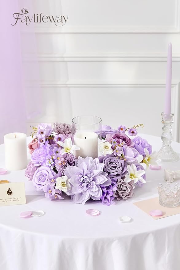 Artificial Flowers, Purple Silk Flowers for DIY Wedding Bridal Bouquets, Fake Cake Flowers for Centerpieces,Baby Shower, Table Arrangement, Home Party Decorations