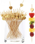 200 Pcs Gold Heart Toothpicks 4.7 Inch Heart Skewers for Appetizers Fancy Bamboo Cocktail Picks for Frozen Appetizers Fruit Charcuterie Drink Sticks Wedding Party Heart Shaped Decor