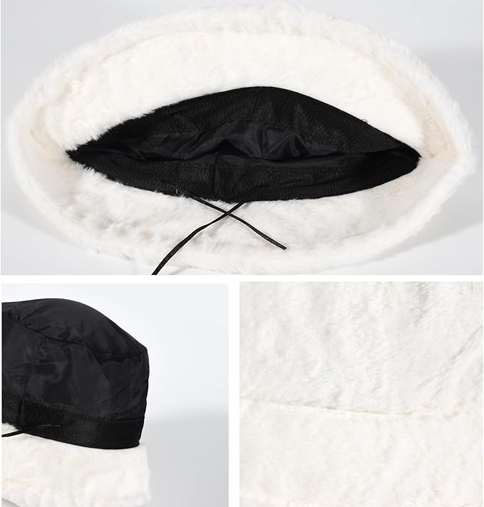 Winter Soft Faux Fur Plush Bucket Hat, Lovely Fisherman Cap, Fashion Outdoor Thick Warm Sun Cap for Women