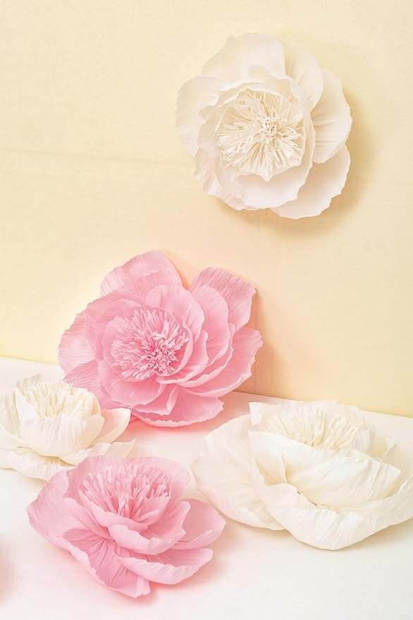 Crepe Paper Flowers Decoration for Wall, Flowers for Wedding Flower Backdrop Decor,Baby Shower,Birthday Party,Photo Backdrop,Archway Decor, Nursery Wall Decor (Rose Red+White+Pink;Set/6)