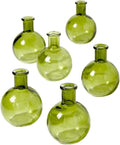 Serene Spaces Living Set of 6 Small Green Ball Bud Vases, Transparent Glass Vases for Weddings, Events, Parties, Floral Centerpieces for Home Decor, Measures 4" Tall